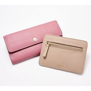 LODIS Texas Leather 2-Piece Wallet Set Pink & Brown